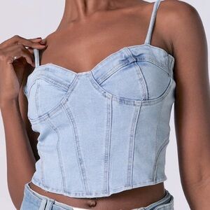 NWT Light wash Denim Corset Tank W/Adjustable Straps, Size Medium